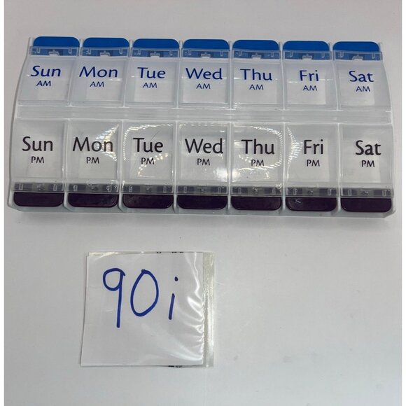 Weekly AM/PM Pill Organizer with 14 Compartments Plastic Blue/White 90i - Picture 5 of 5